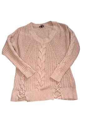 Express Blush Pink Cable Knit V-Neck Lace-Up Tunic Sweater M